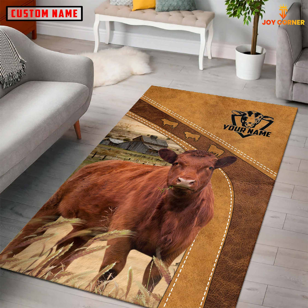 Red Angus Farming Brown Personalized Name 3D Rug