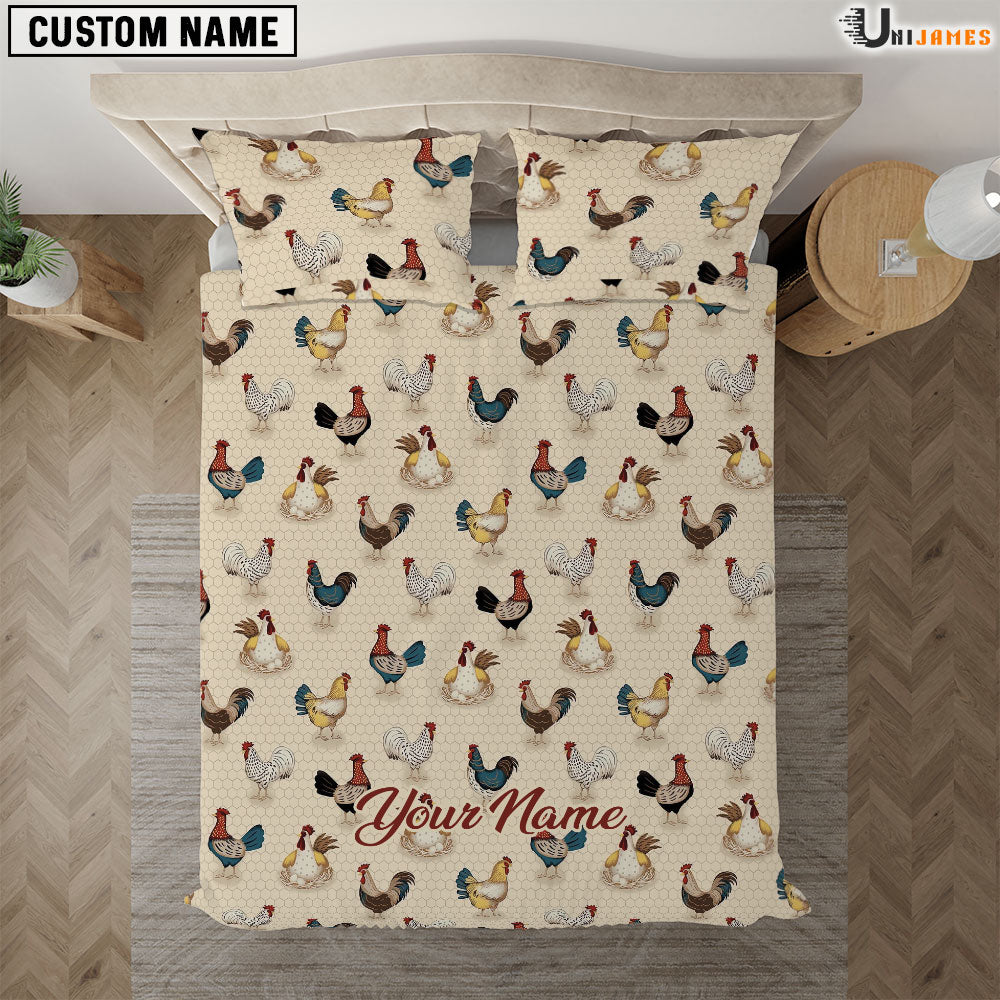 Chicken Brown Pattern Custom Name Bedding Set