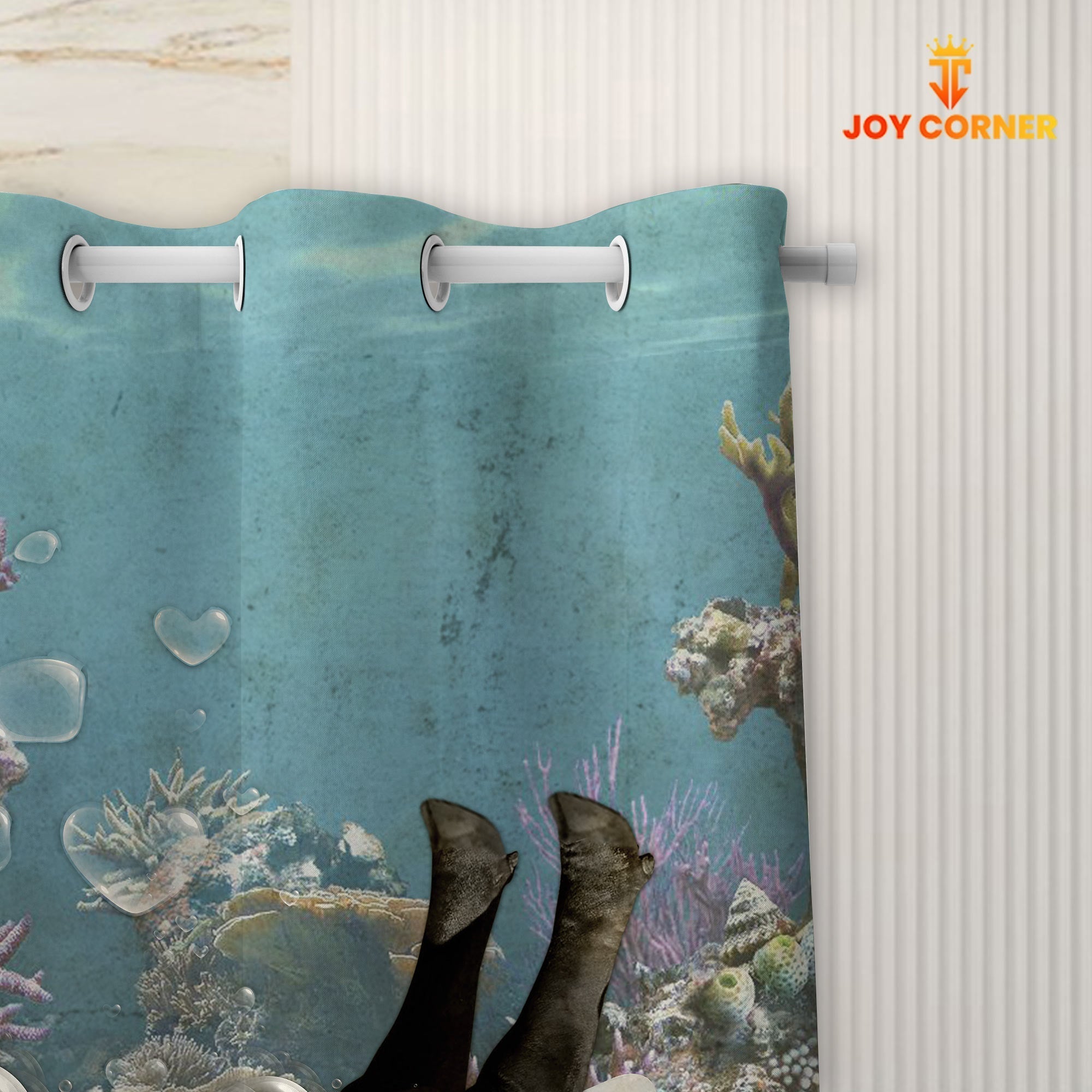 Joy Corners Black Baldy Taking Shower Under The Sea 3D Shower Curtain