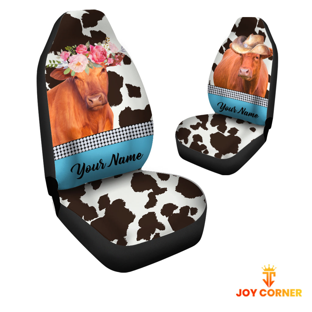Red Angus Pattern Customized Name Dairy Cow Car Seat Cover Set