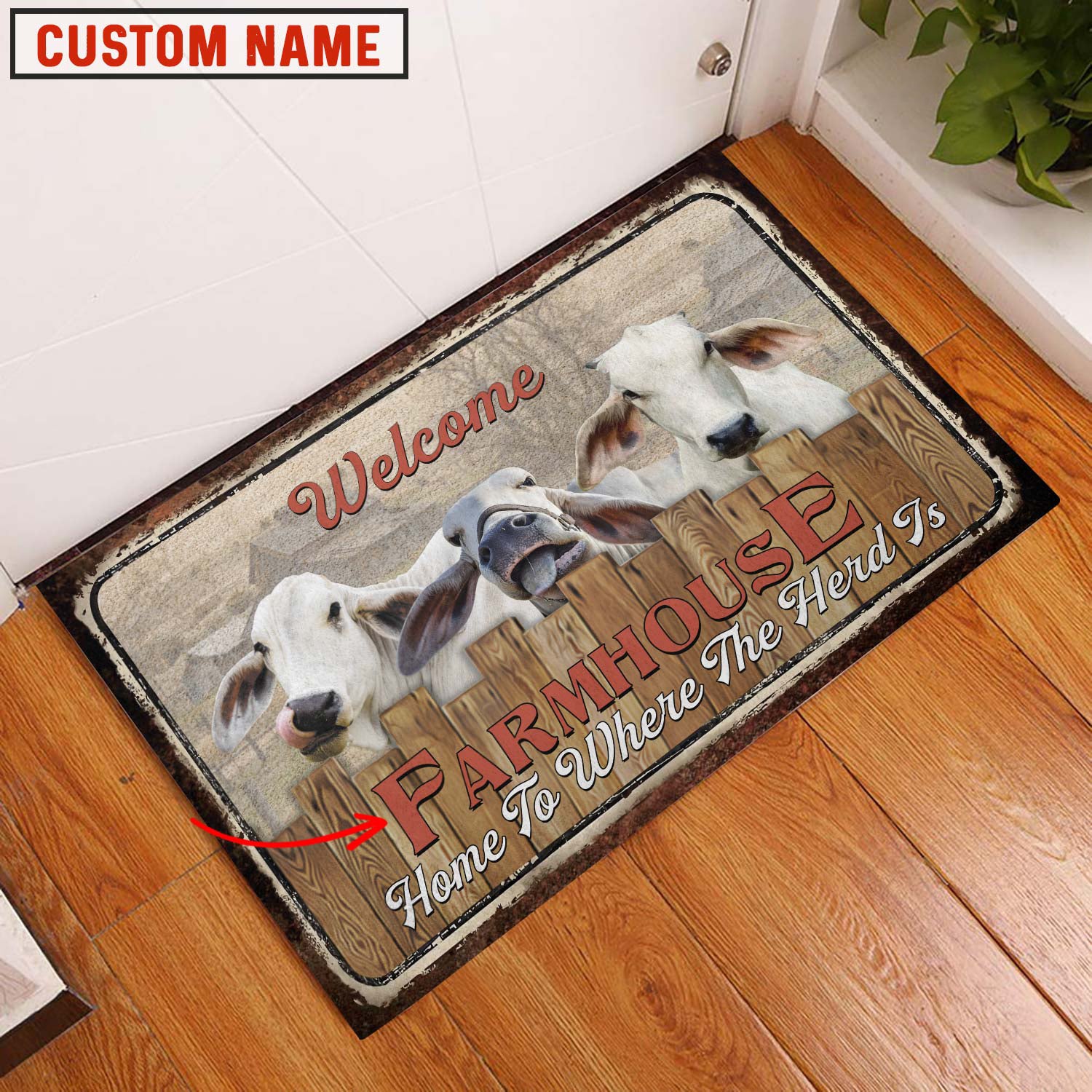 Brahman Custom Name - Home To Where The Herd Is FarmHouse Doormat