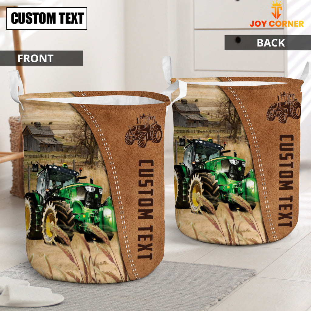 Green Tractor Brown Farm Custom Name Laundry Basket