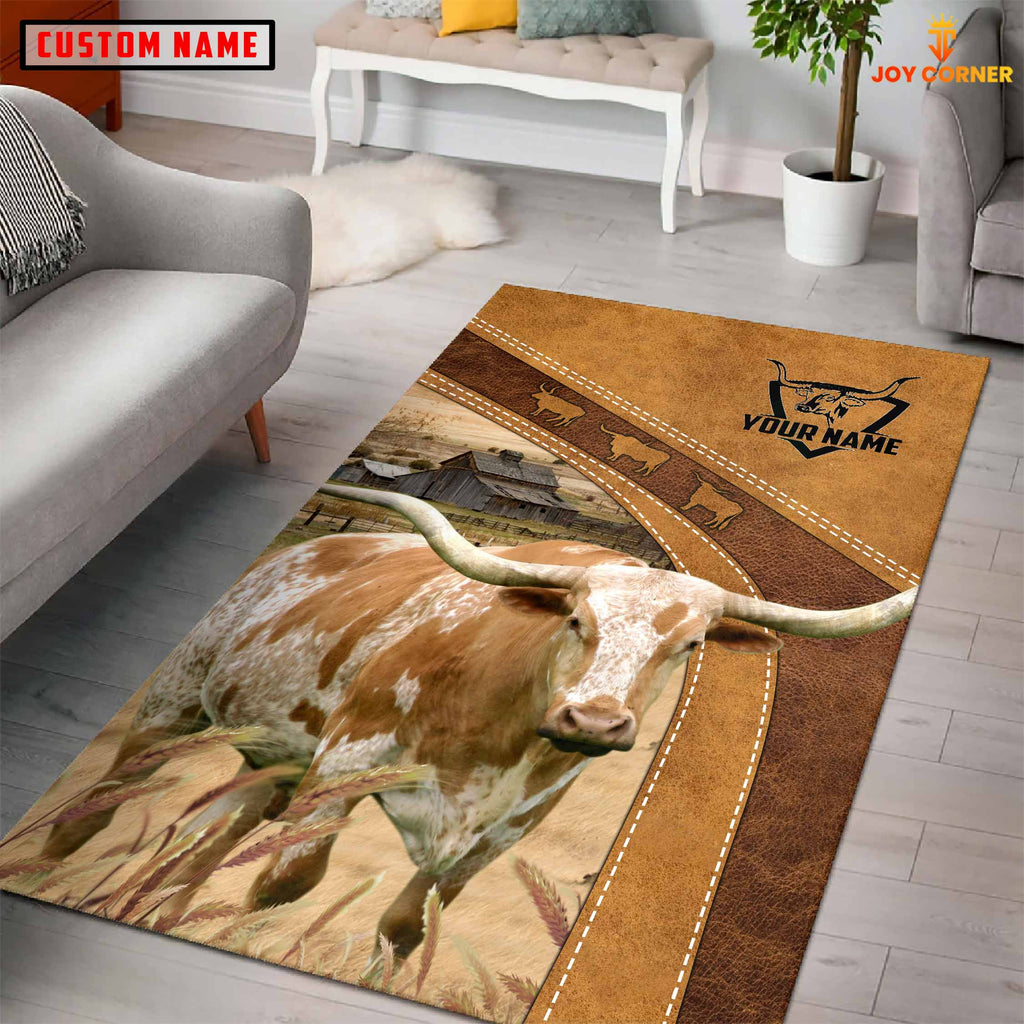 Texas Longhorn Farming Brown Personalized Name 3D Rug