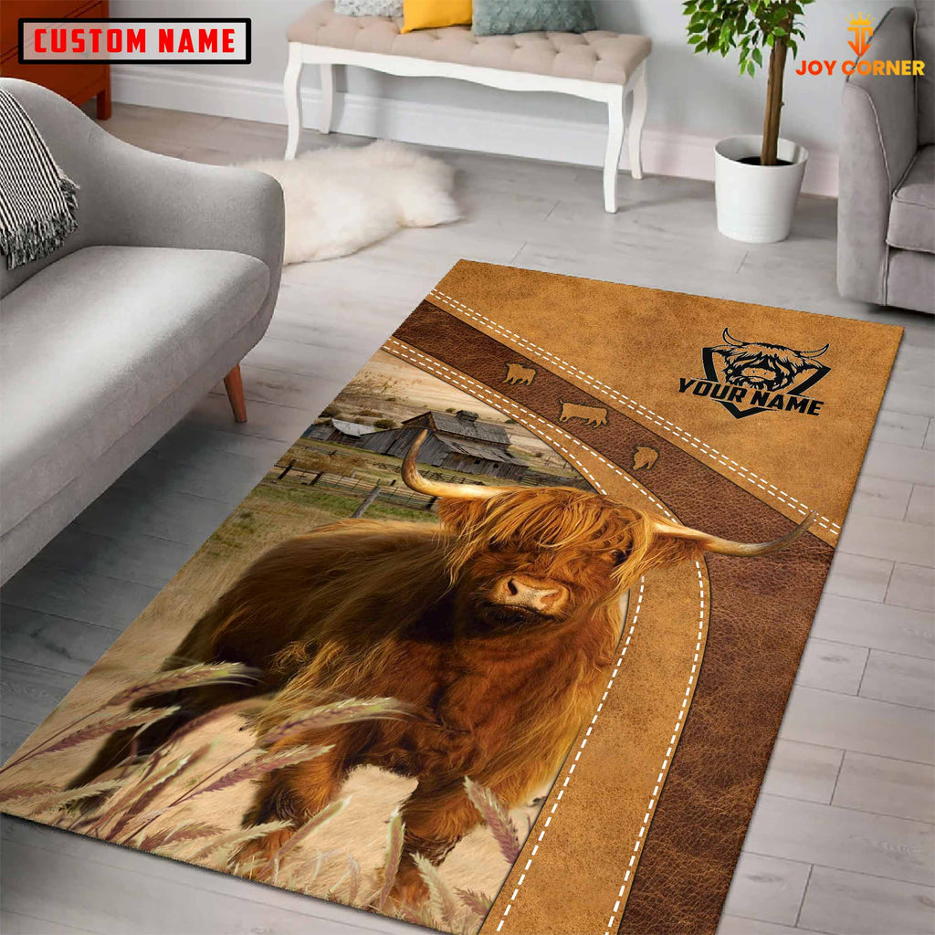 Highland Farming Brown Personalized Name 3D Rug