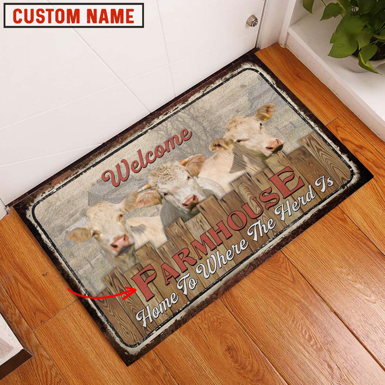 Charolais Custom Name - Home To Where The Herd Is FarmHouse Doormat