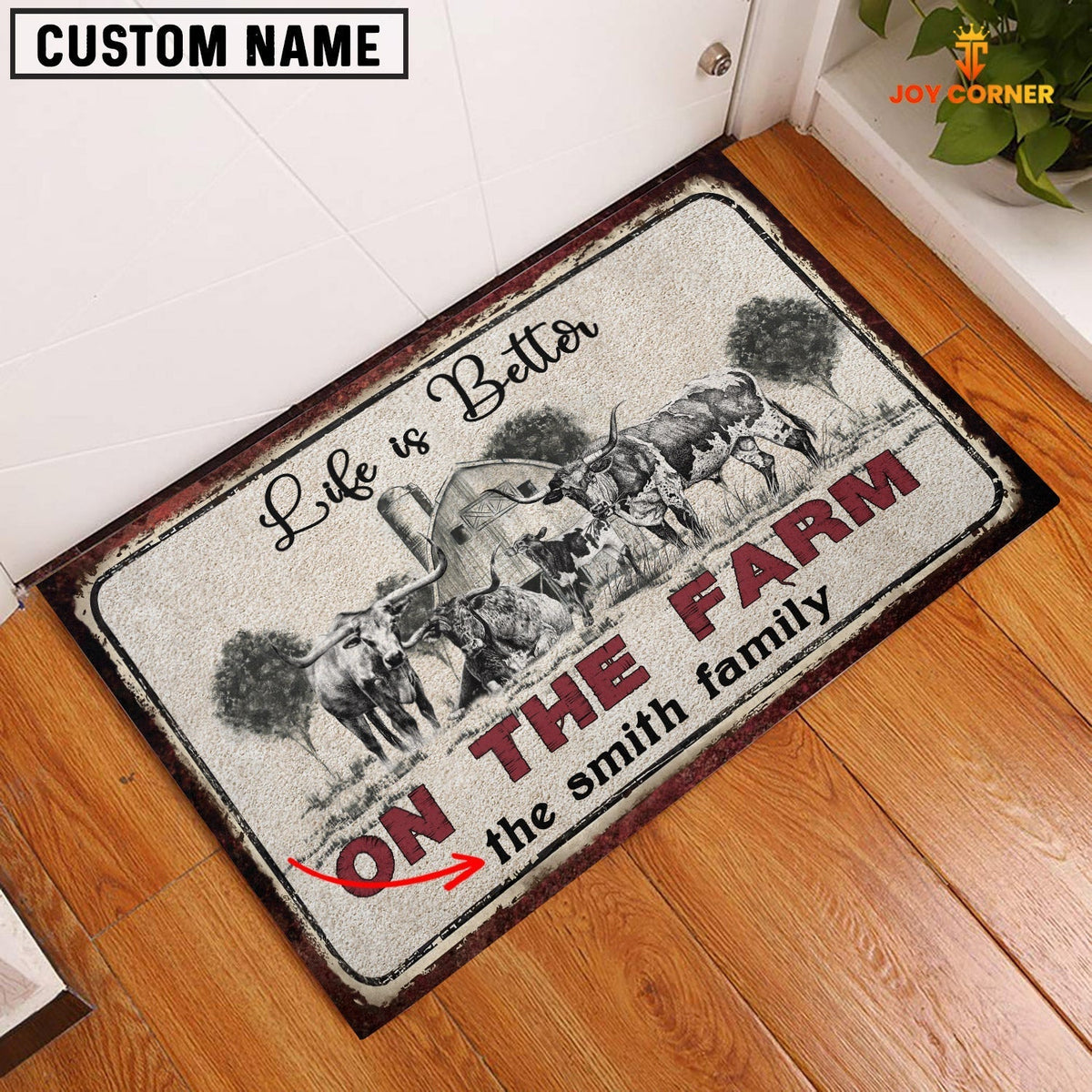 Texas Longhorn Life is Better Custom Name Doormat