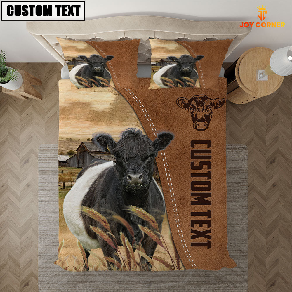 Custom Name Belted Galloway Cattle Brown Bedding Set