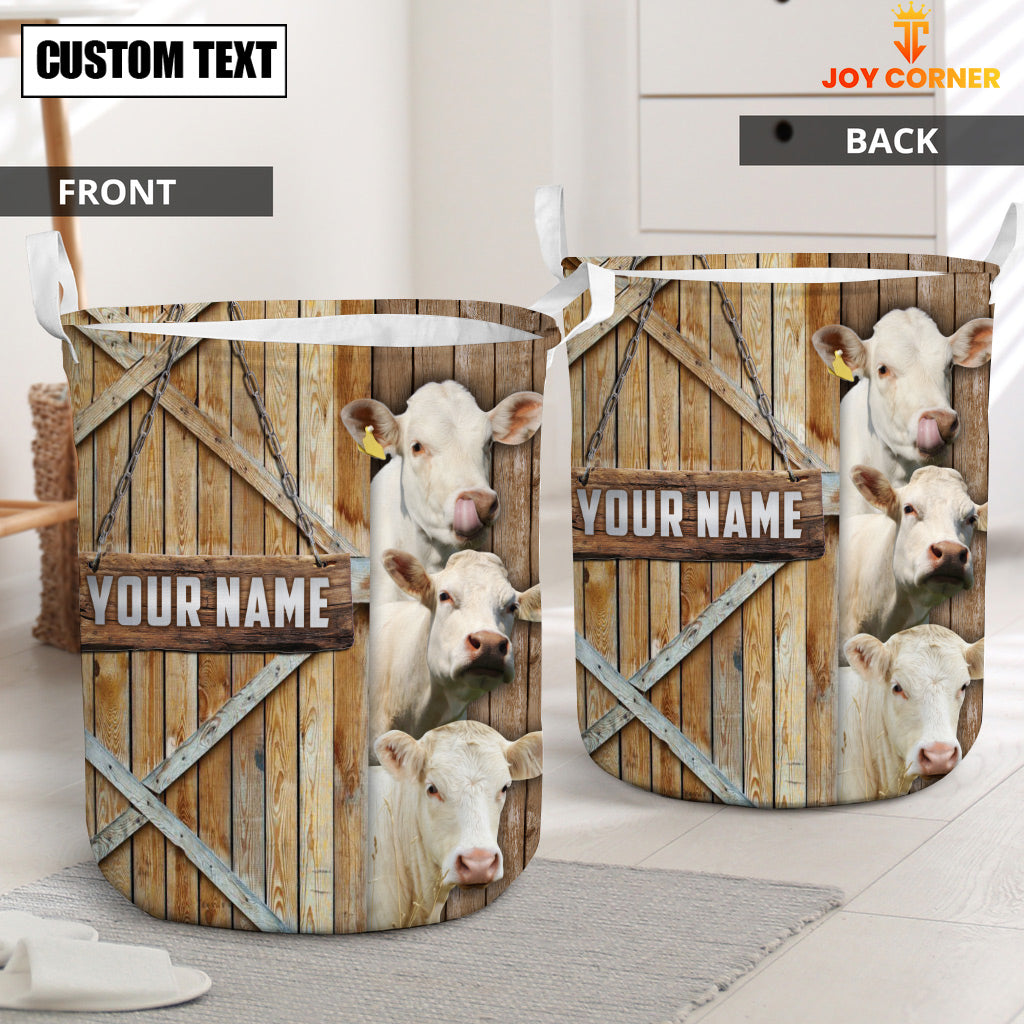 Charolais No Horn Barn Custom Name Laundry Basket