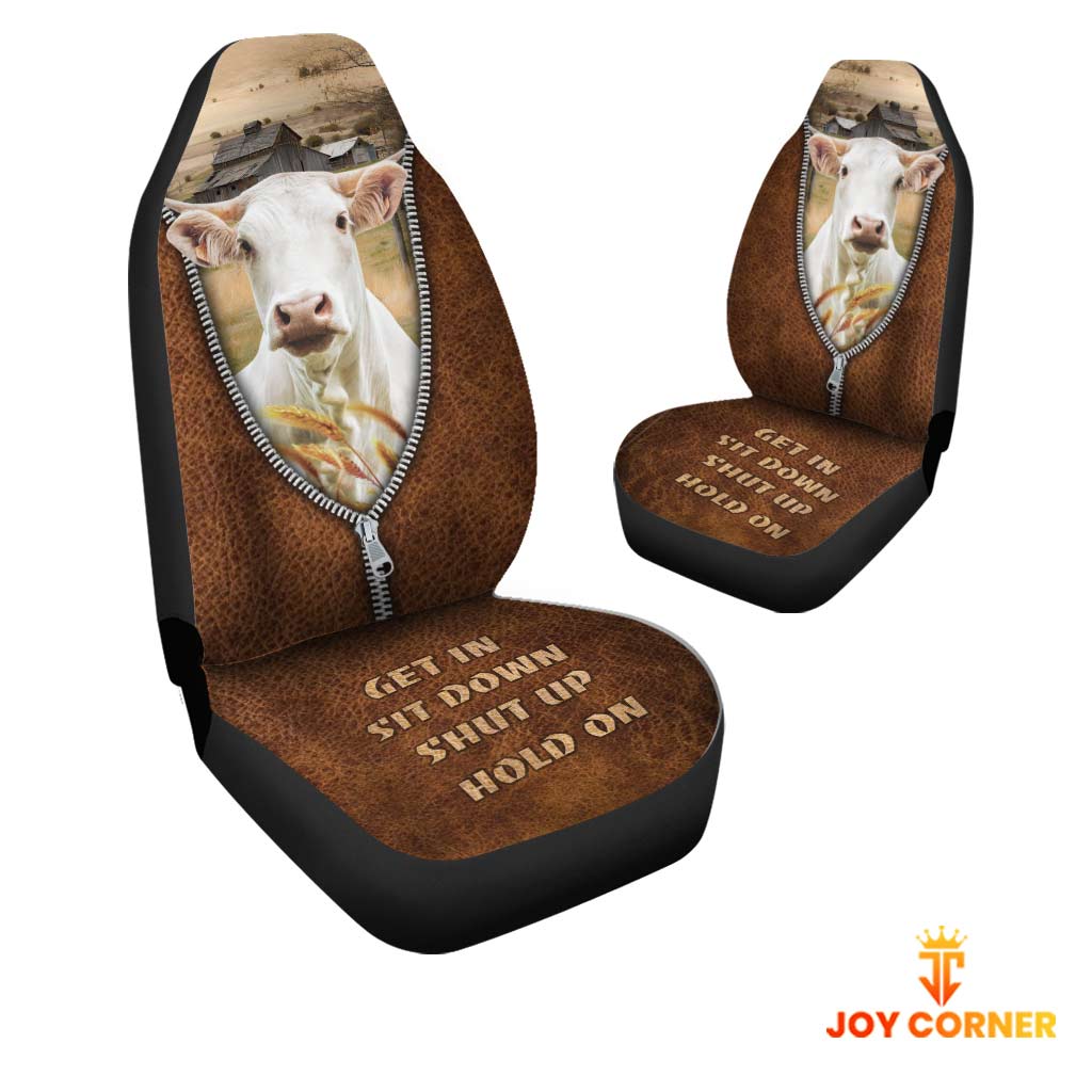 Charolais Zipper Leather Pattern Car Seat Covers Universal Fit (2Pcs)