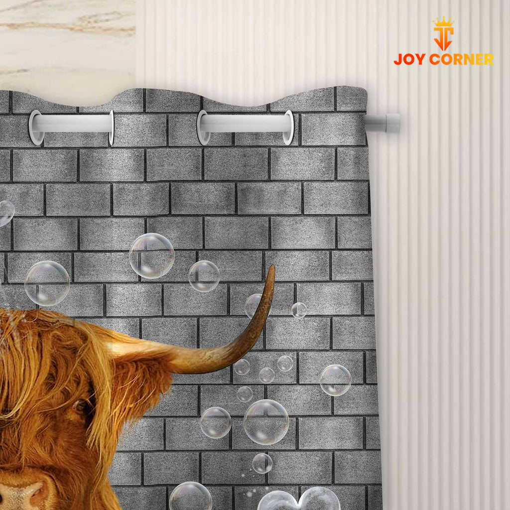 Highland Cattle Brick Wall 3D Shower Curtain