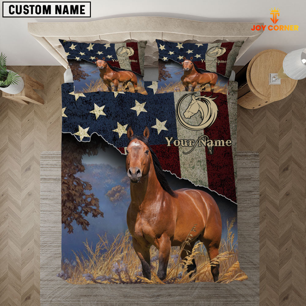 Horse America Customized Name 3D Bedding Set
