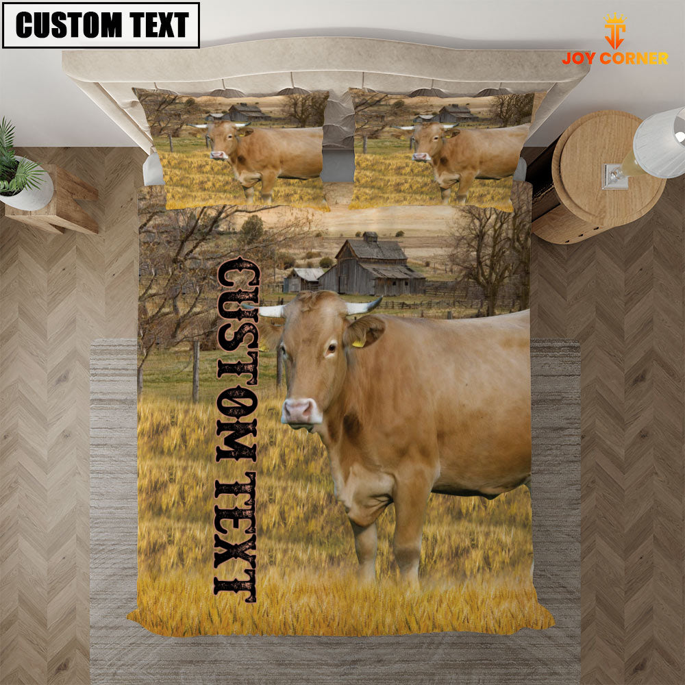 Personalized Name Gelbvieh Cattle On The Farm 3D Bedding Set