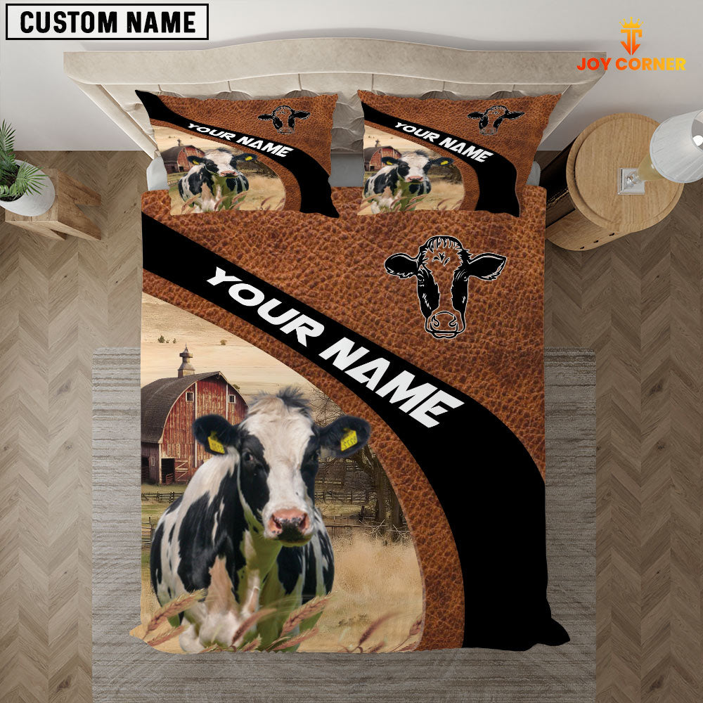 Holstein On The Farm Customized Name Red Barn Bedding Set