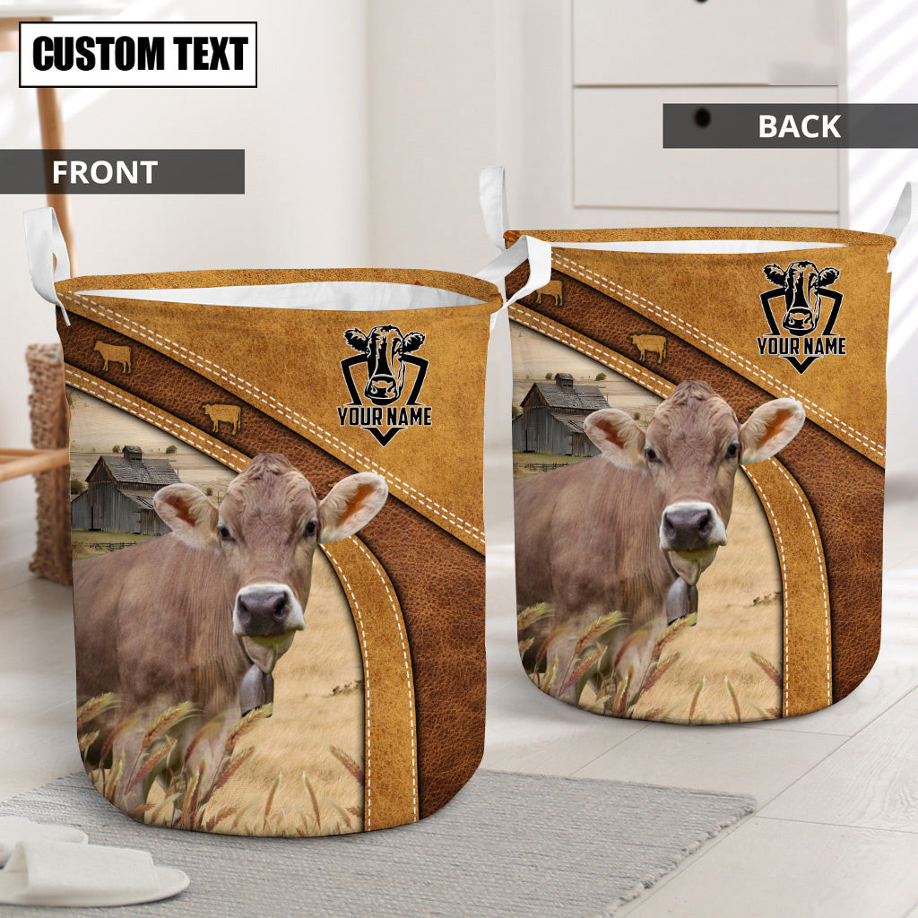 Brown Swiss Cattle Brown Custom Name Basket