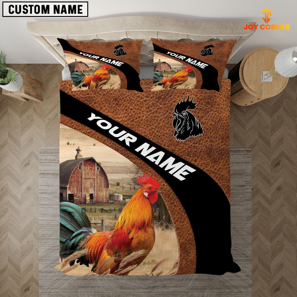 Rooster On The Farm Customized Name Red Barn Bedding Set