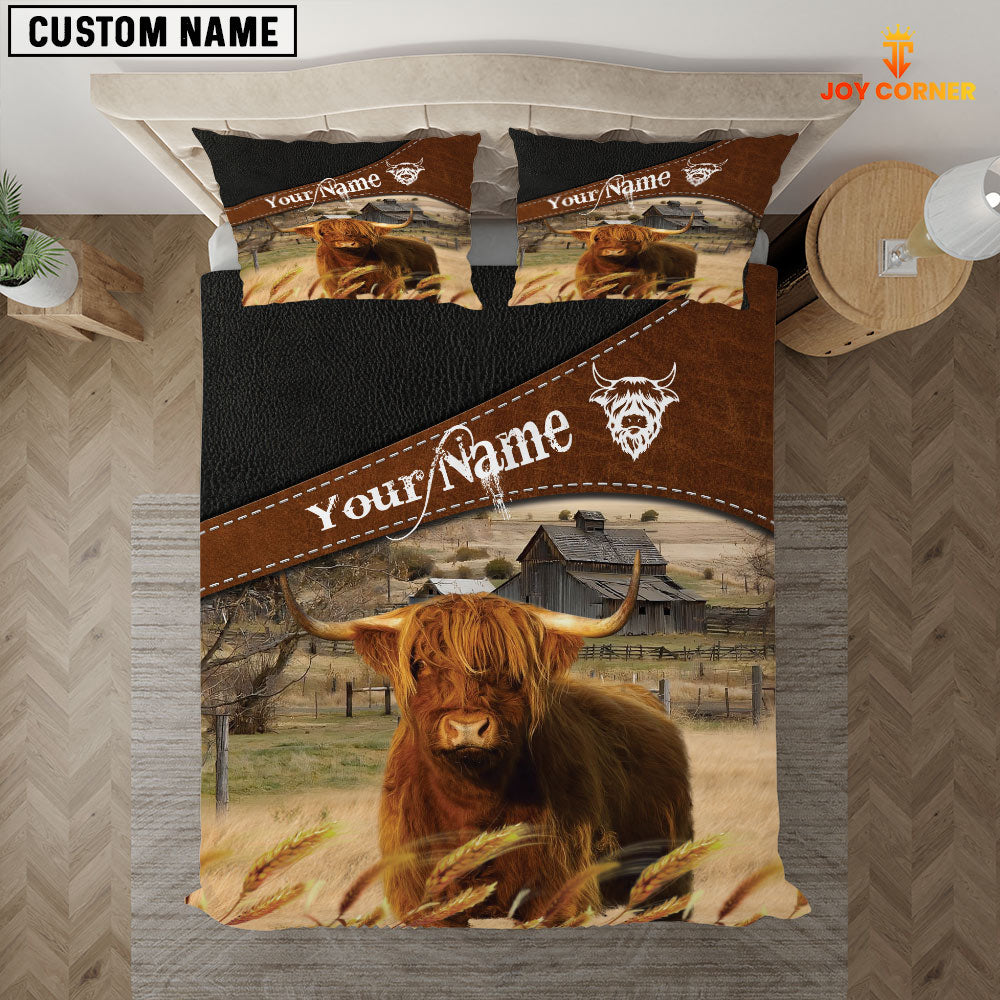 Highland Cattle On The Field Customized Name 3D Bedding Set