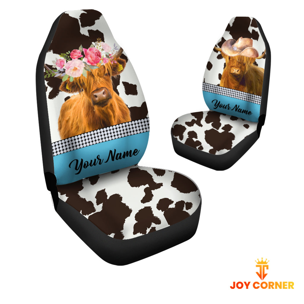 Highland Cattle Pattern Customized Name Dairy Cow Car Seat Cover Set