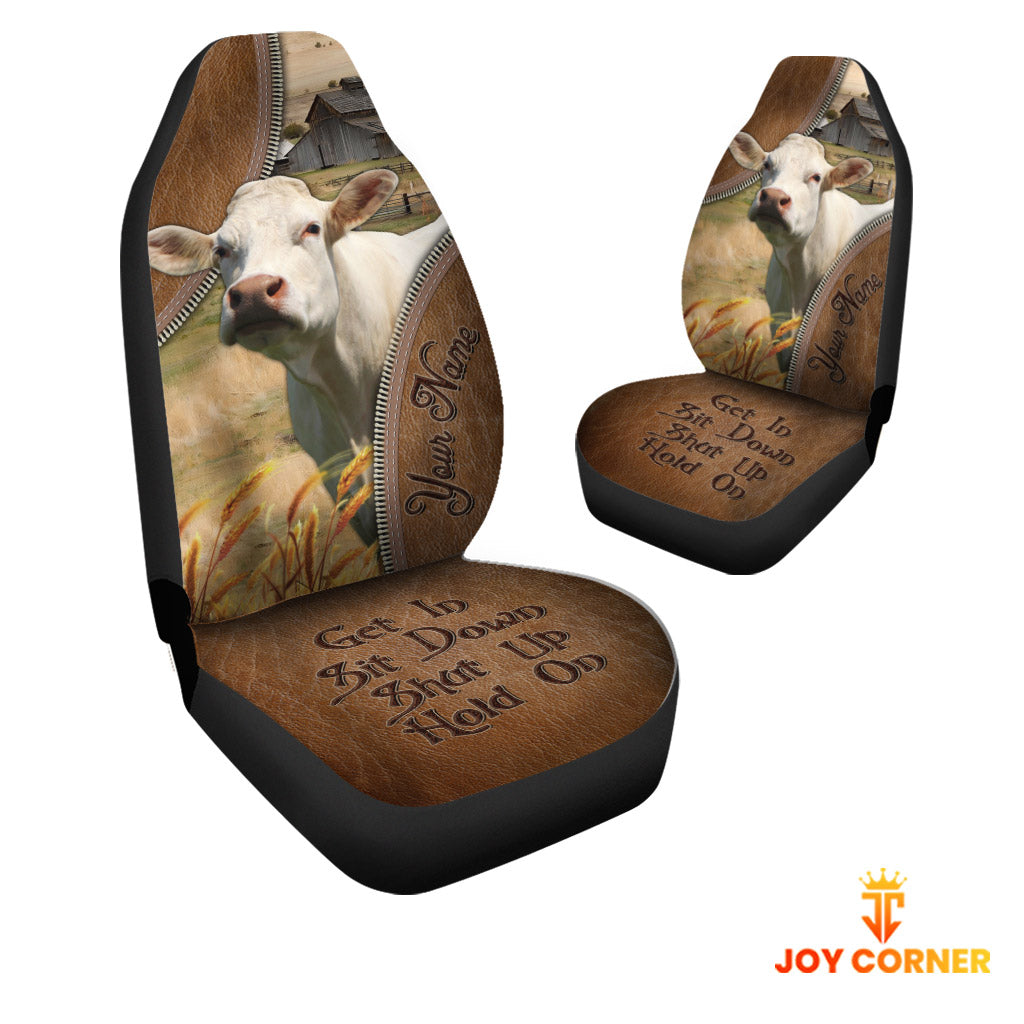 Charolais Customized Name Leather Pattern Car Seat Covers (2Pcs)