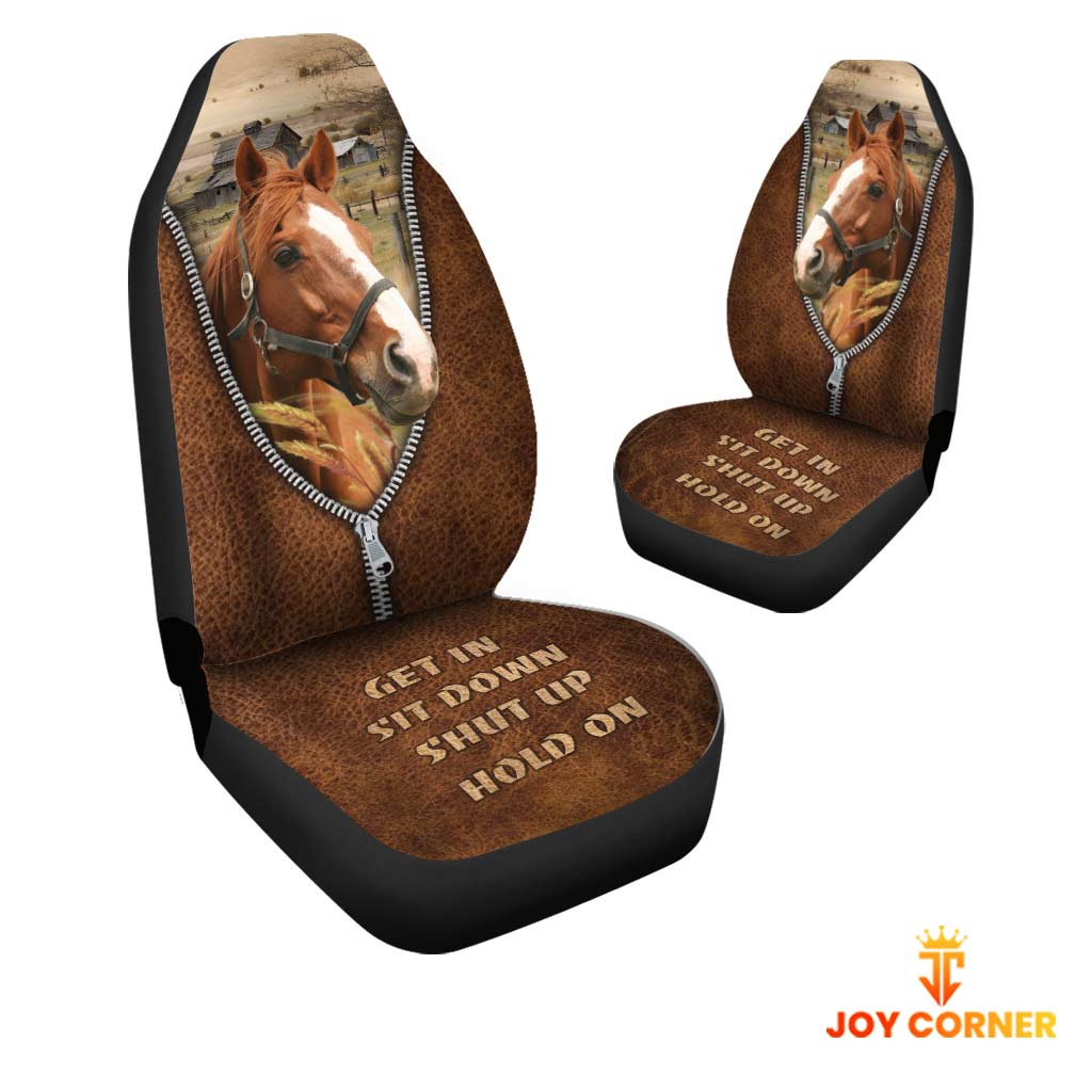 Horse Zipper Leather Pattern Car Seat Covers Universal Fit (2Pcs)