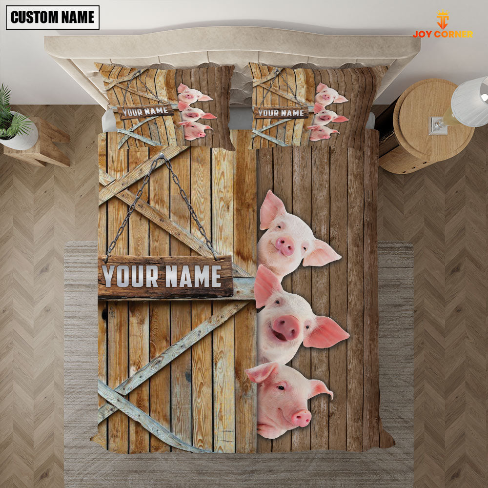 Happy Farm Pig Wooden Door Bedding Set