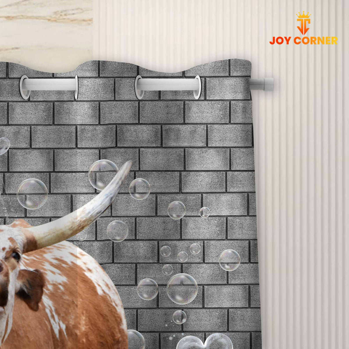 Texas Longhorn Brick Wall 3D Shower Curtain