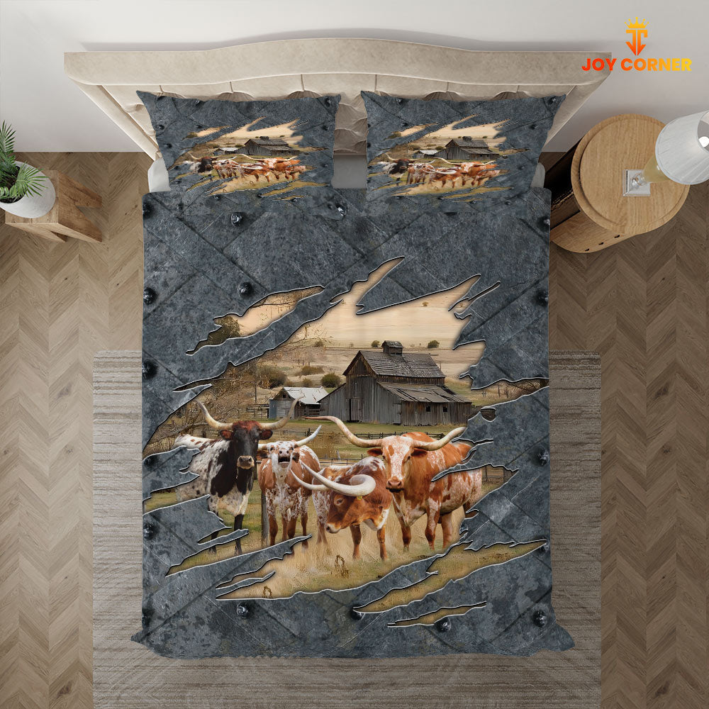 Texas Longhorn On The Farm Customized Name Bedding Set