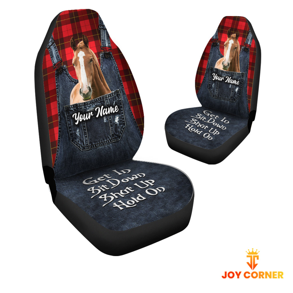 Customized Name Horse Jean Overalls Pattern Car Seat Covers (2Pcs)