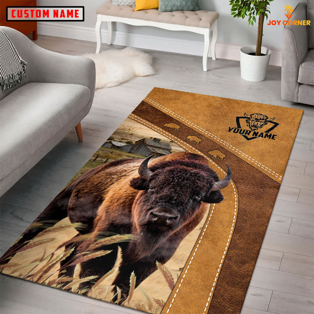 Bison Farming Brown Personalized Name 3D Rug