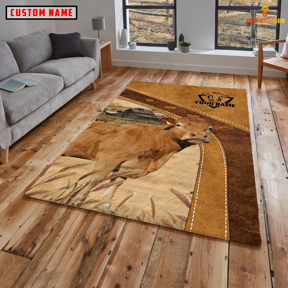 Limousin Farming Brown Personalized Name 3D Rug