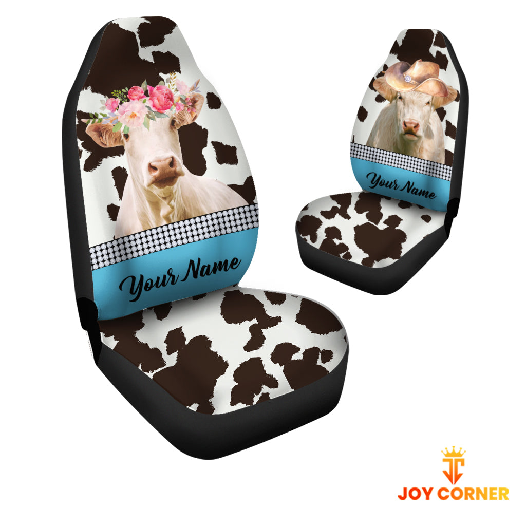 Charolais Pattern Customized Name Dairy Cow Car Seat Cover Set