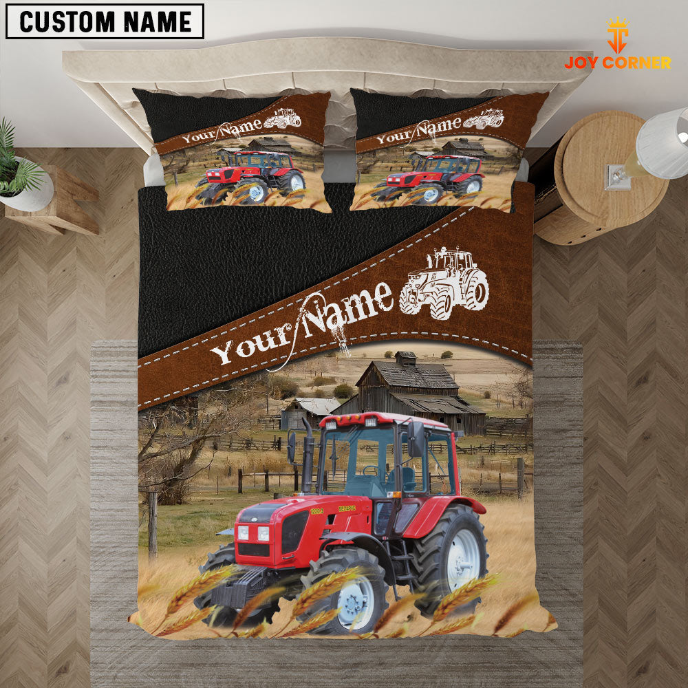 Red Tractor On The Field Customized Name 3D Bedding Set