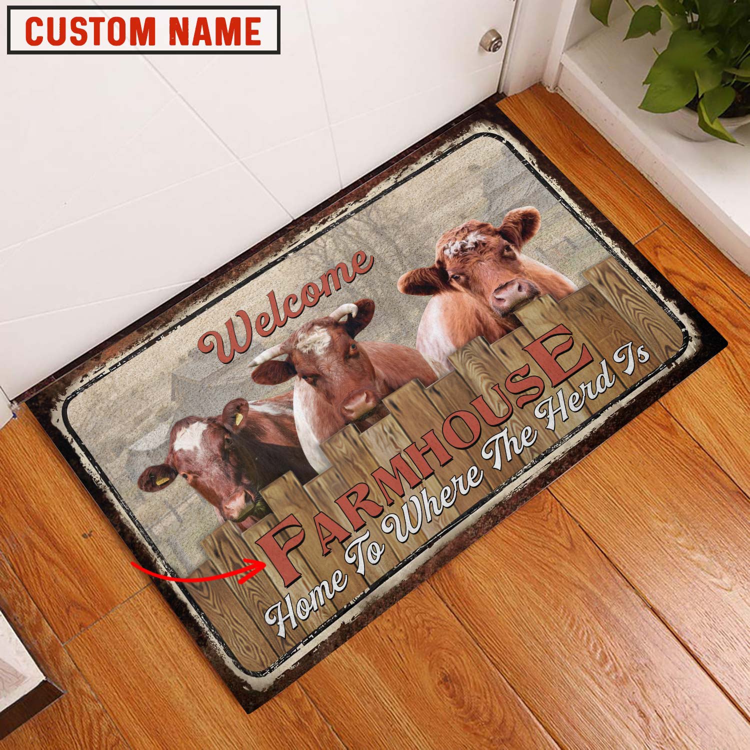 Shorthorn Custom Name - Home To Where The Herd Is FarmHouse Doormat