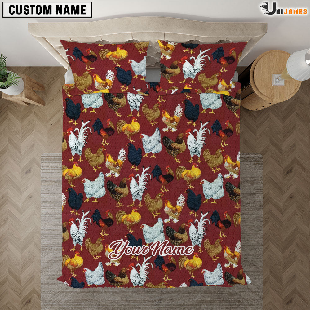 Chicken Red Pattern Custom Name Bedding Set