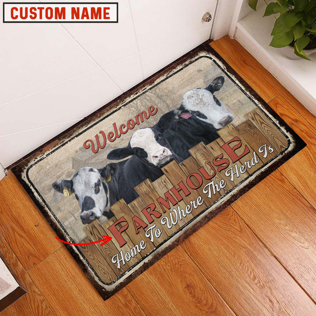 Black Baldy Custom Name - Home To Where The Herd Is FarmHouse Doormat