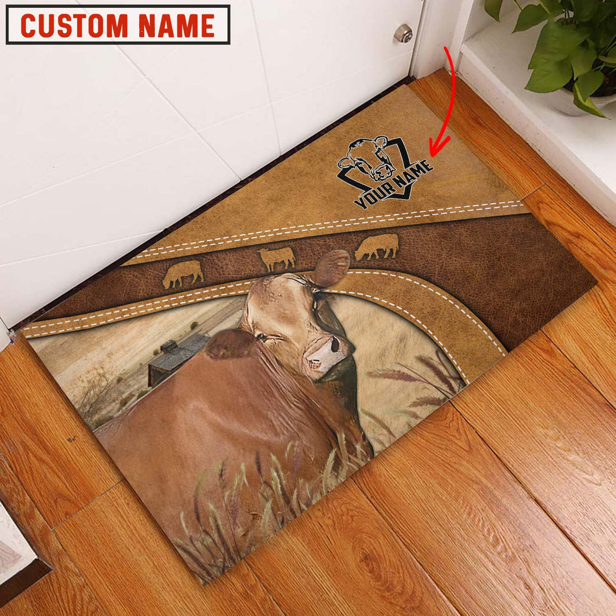Red Akaushi Personalized - Welcome Brown Doormat
