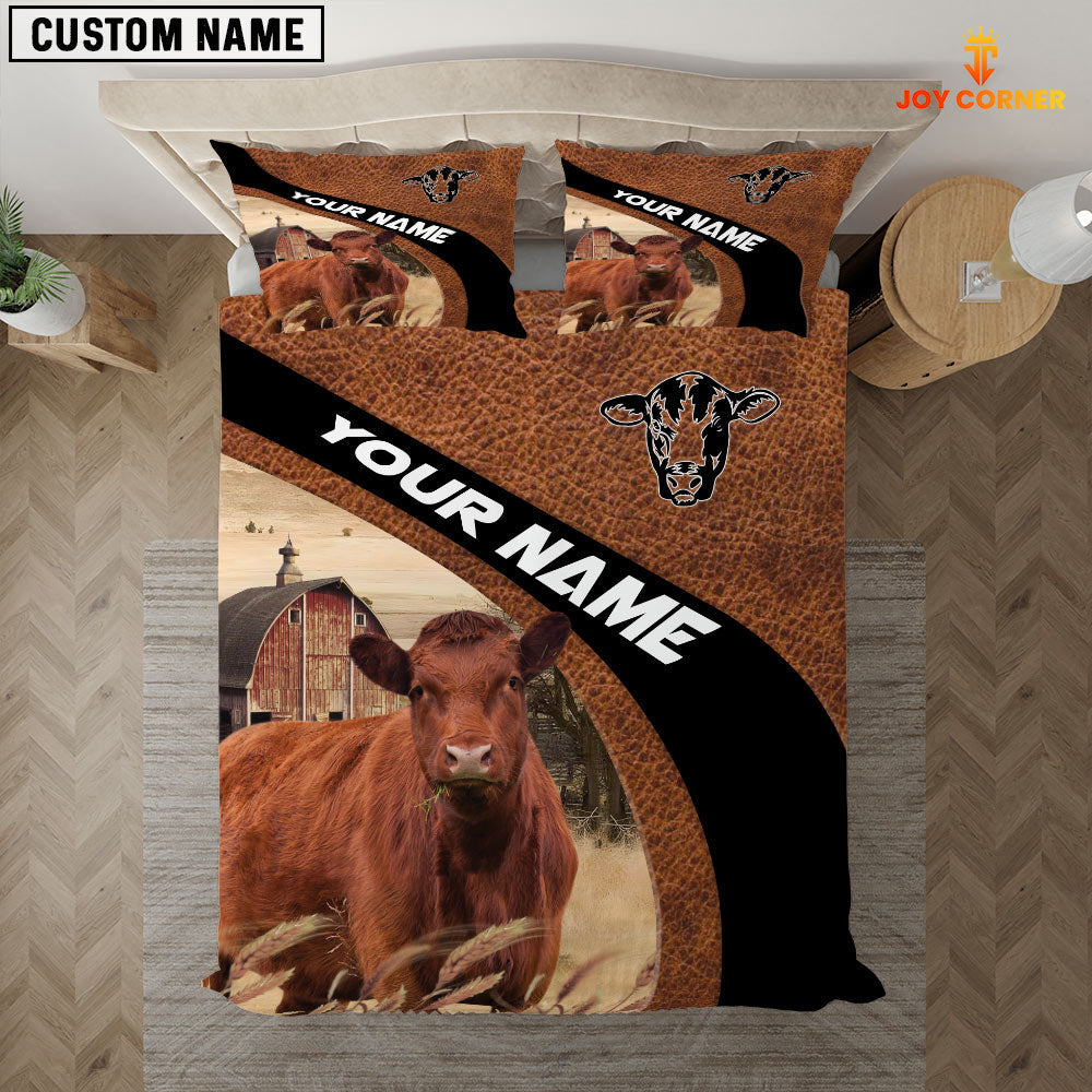 Red Angus On The Farm Customized Name Red Barn Bedding Set