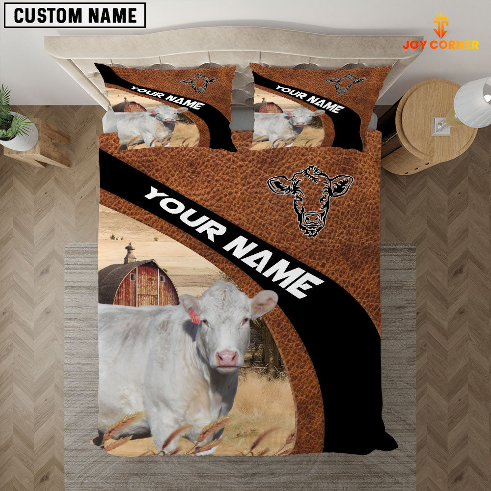 Charolais On The Farm Customized Name Red Barn Bedding Set