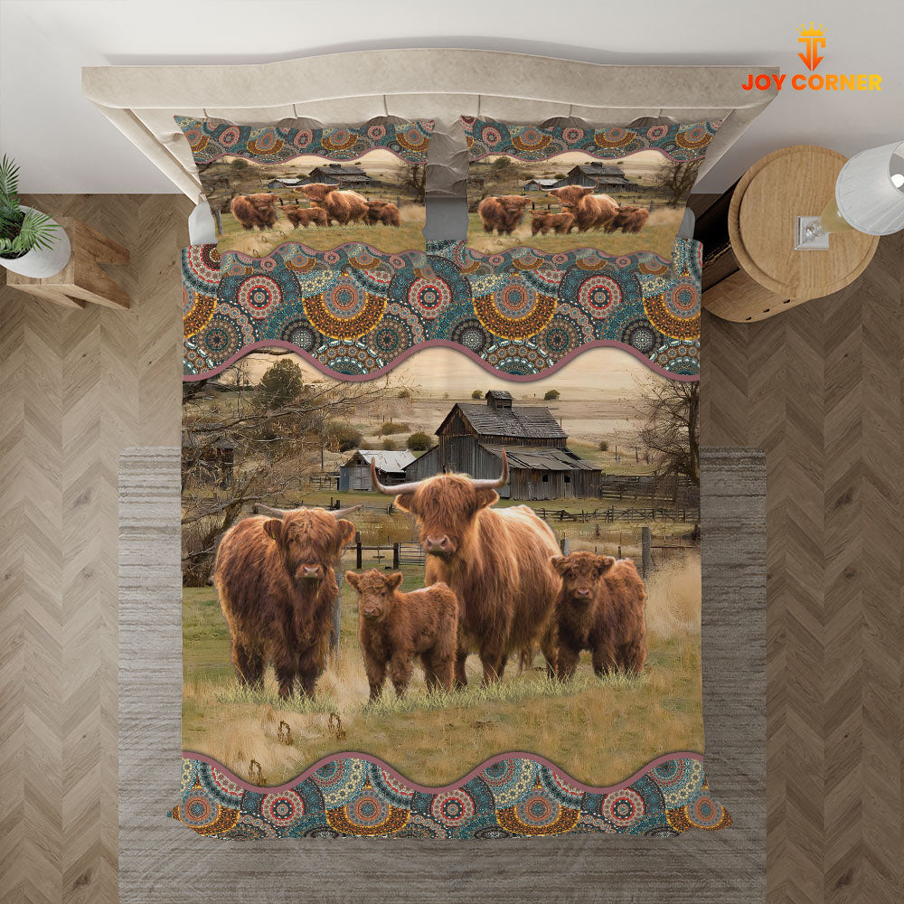 Highland Cattle Vintage 3D Bedding Set