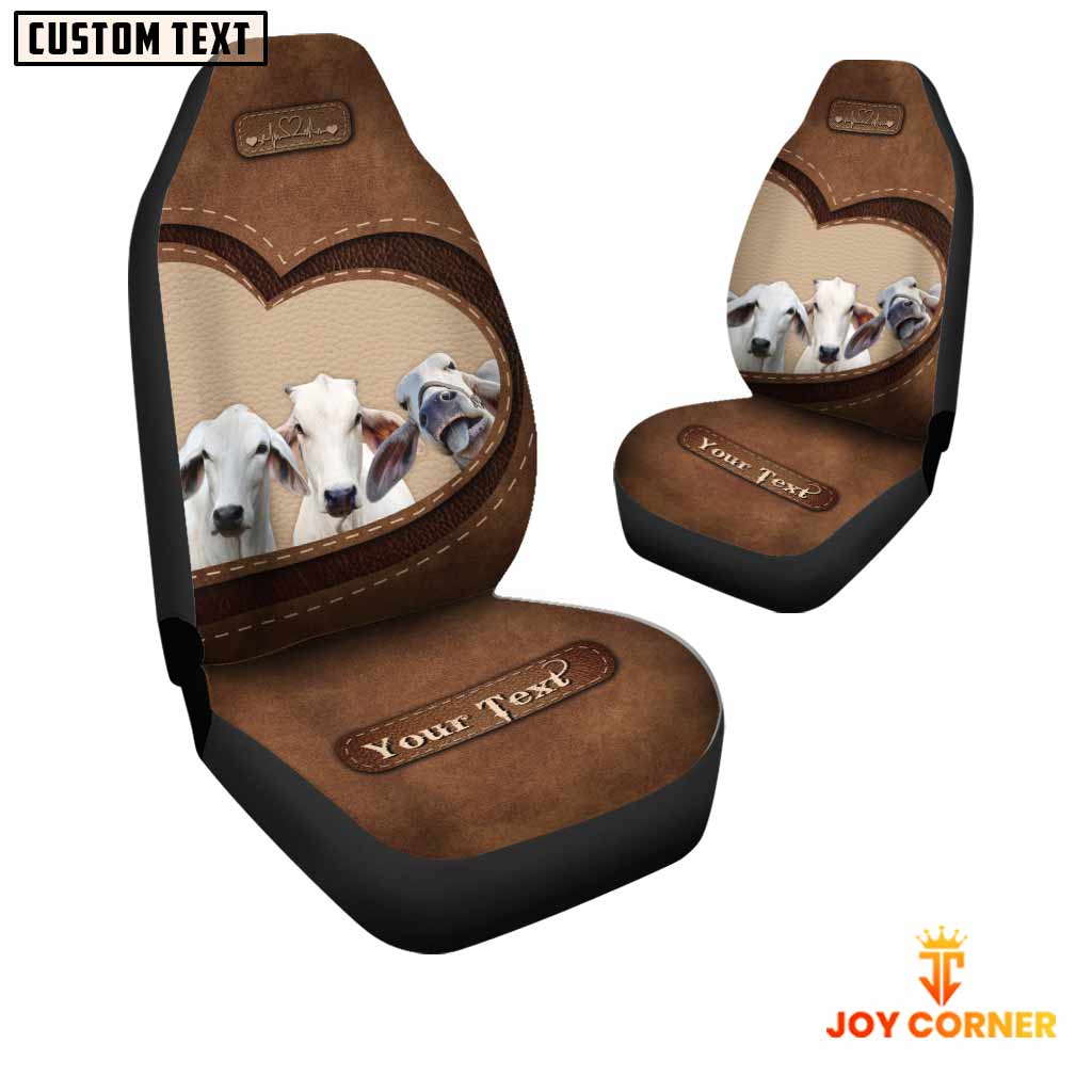 Brahman Cattle Pattern Customized Name Heart Car Seat Cover Set