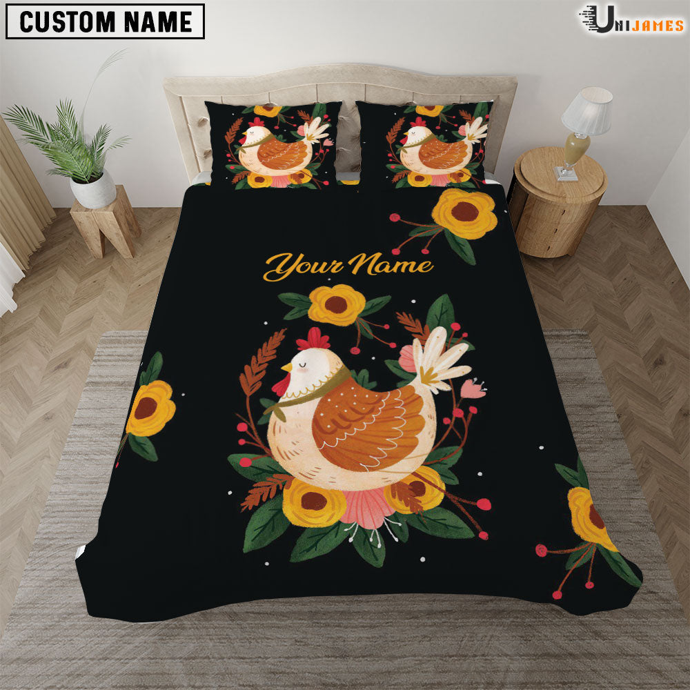 Chicken Black Art Pattern Custom Name Bedding Set