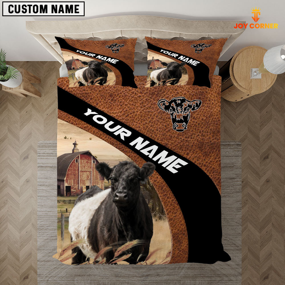 Belted Galloway On The Farm Customized Name Red Barn Bedding Set