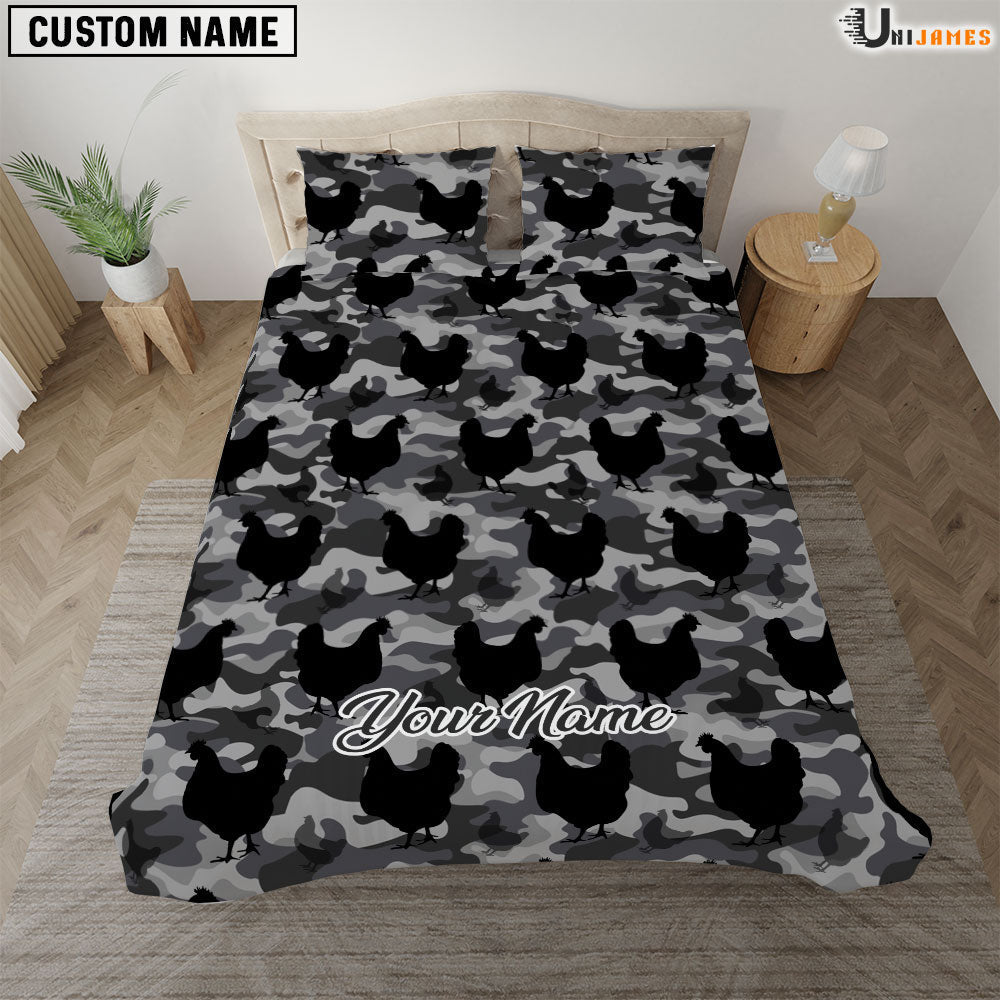 Chicken Black Camo Pattern Custom Name Bedding Set