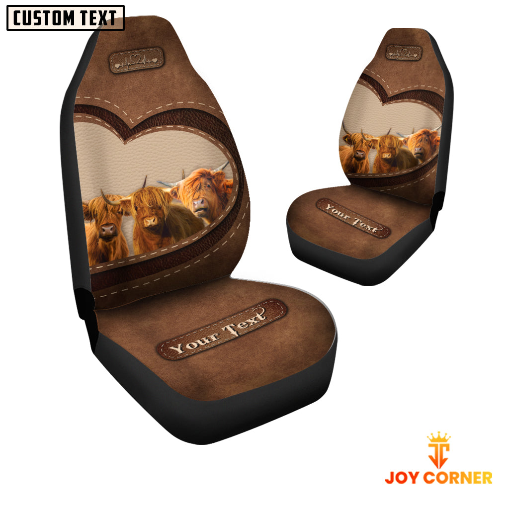 Highland Cattle Pattern Customized Name Heart Car Seat Cover Set
