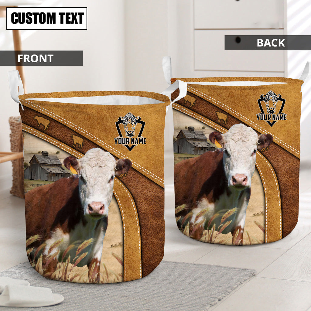 Hereford Cattle Brown Custom Name Basket
