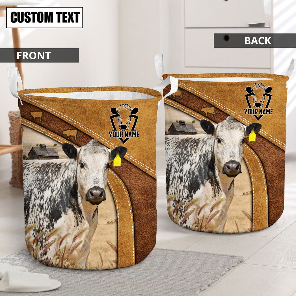 White Park Cattle Cattle Brown Custom Name Basket