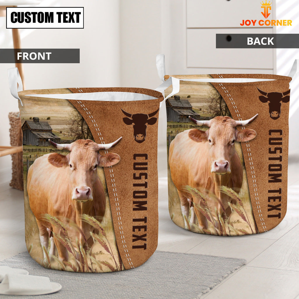 Gelbvieh Brown Farm Custom Name Laundry Basket