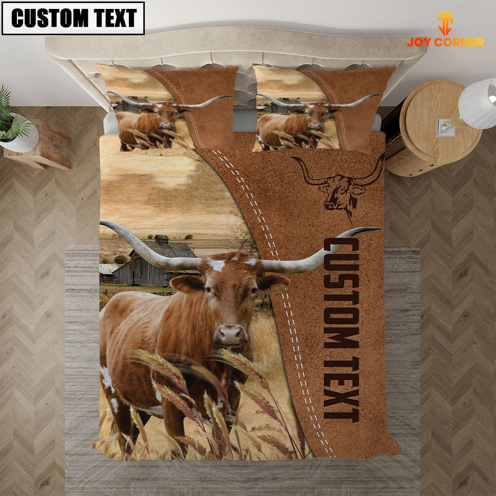 Custom Name TX Longhorn Cattle Brown Bedding Set
