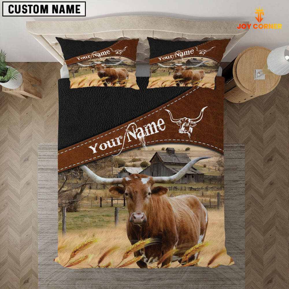 Texas Longhorn On The Field Customized Name 3D Bedding Set