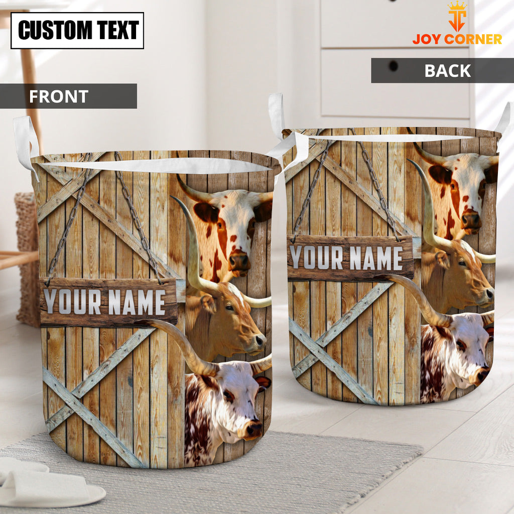 Texas Longhorn Barn Custom Name Laundry Basket