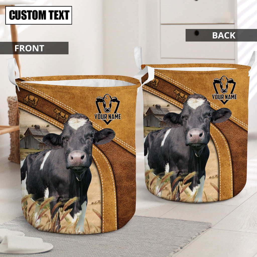 Holstein Cattle Brown Custom Name Basket